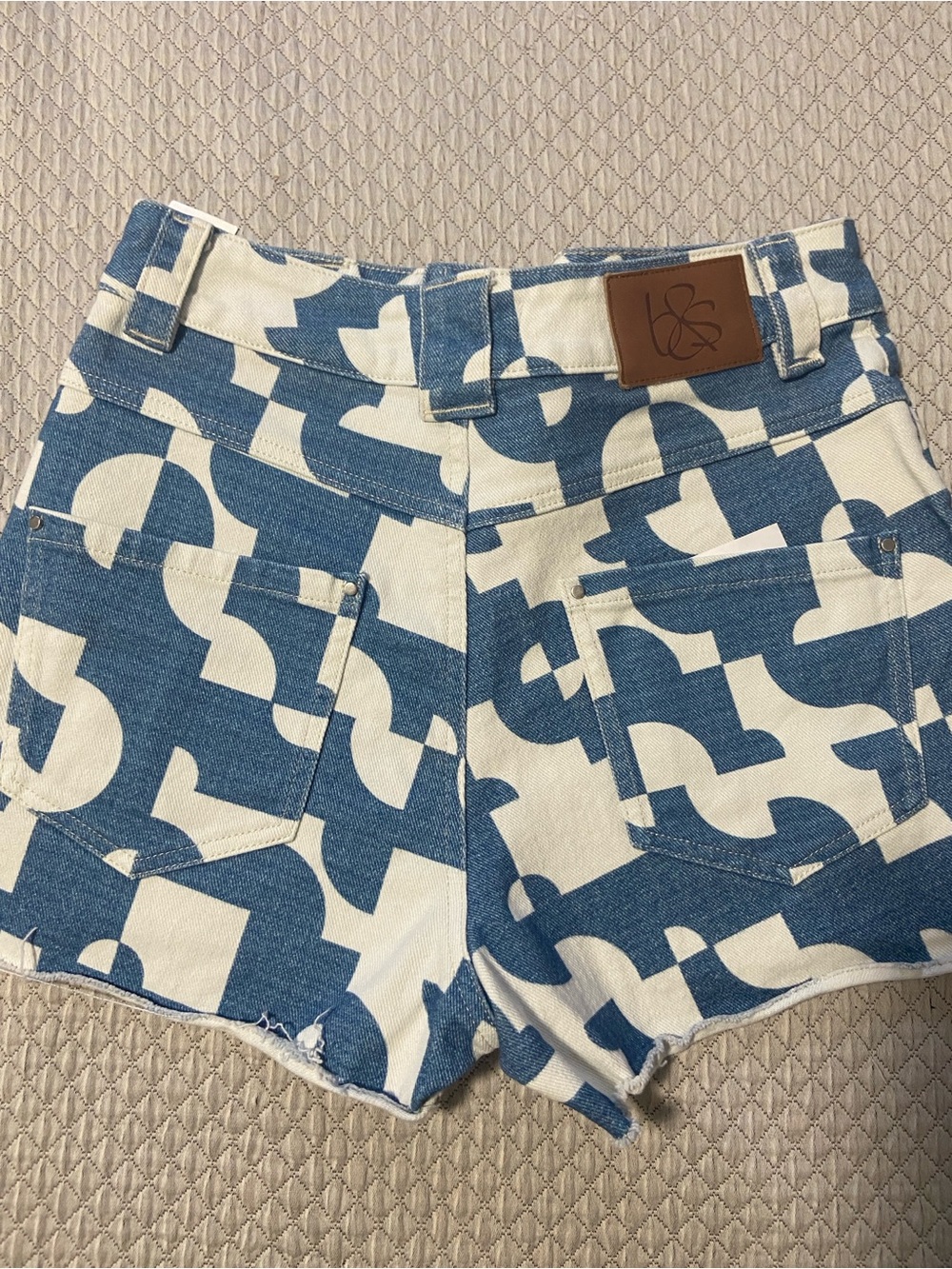 ba&sh Blue and White Geometric Denim Shorts - Picture 3 of 3